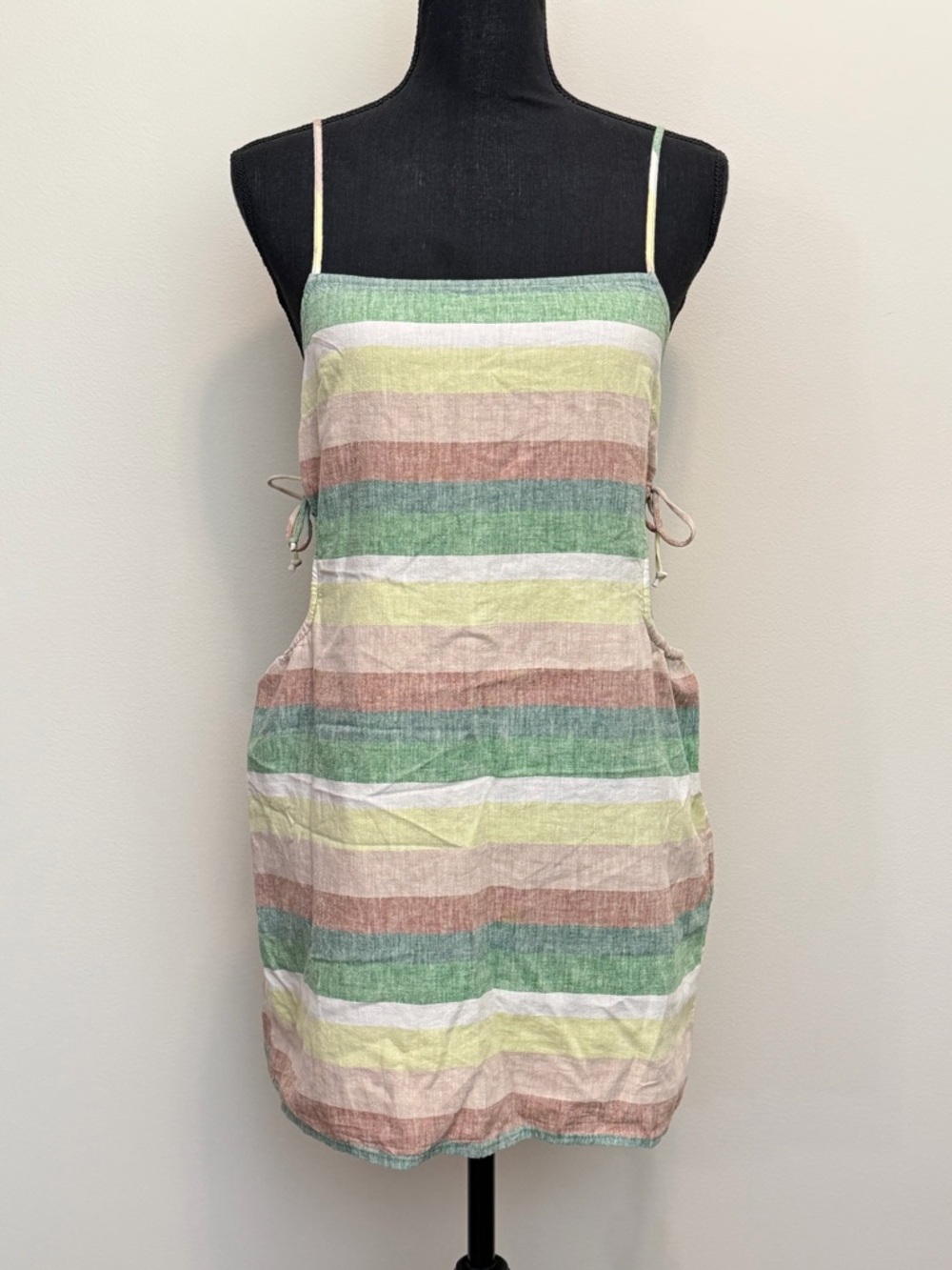 NWT Aerie Side Cut Out Mini Sundress Women S Pastel Striped Smocked Rainbow Boho